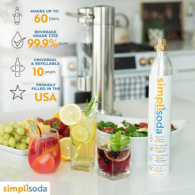 60L CO2 Canister Cylinders - Compatible w/Sodastream BLUE Screw-In Only, Ninja Thirsti, Philips, and More - Threaded Style Soda Streaming Machine CO2 Tanks Gas Refill, | 14.5 oz, Set of 4