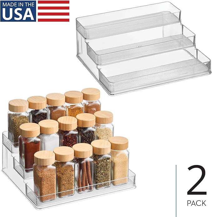 iDesign 3-Tier Spice Rack Organizer for Cabinets, Pantry or Countertop, Set of 2, Clear, Made in USA