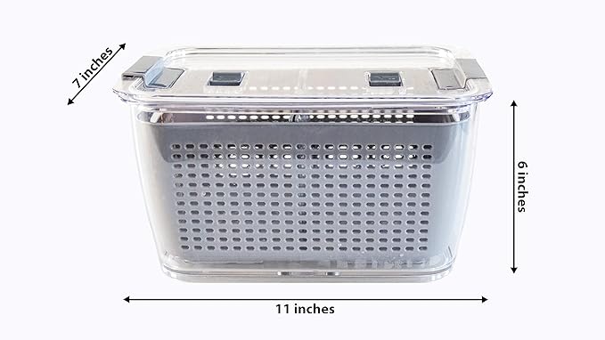 Kitchen Spaces Colander Stackable Food Storage Bin, Large, Gray, 11"L x 7"W x 9"H