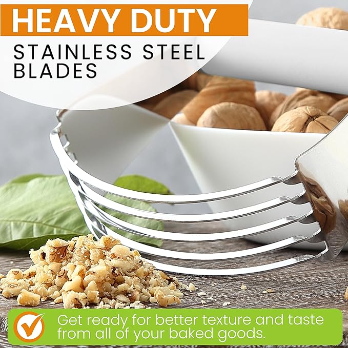 Spring Chef Professional White Dough Blender For Baking, Dough Cutter Tool, Stainless Steel Puff Pastry Cutter Tool with Sharp Blades, Dishwasher Safe Pastry Blender for Easy Mixing - Large Size