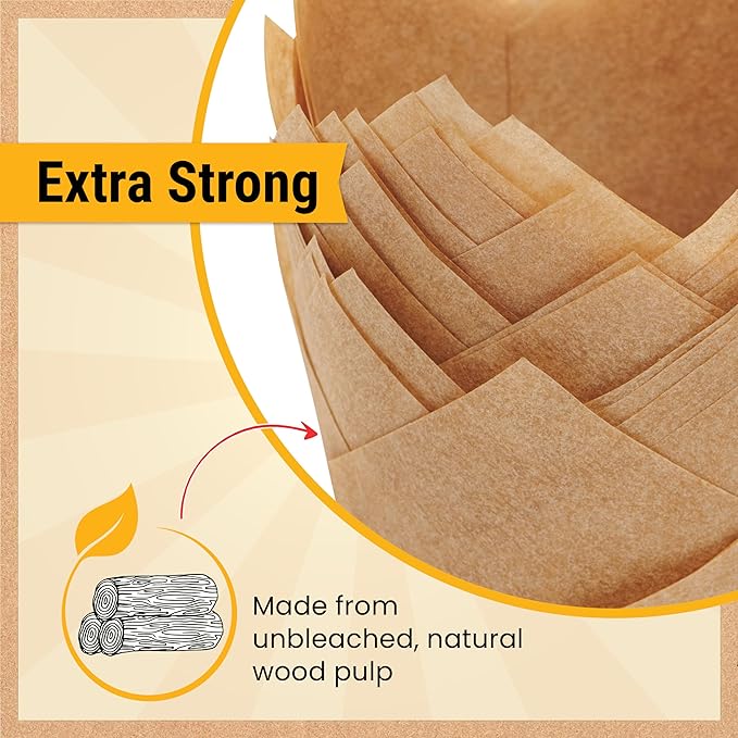 Tulip Cupcake Liners, Muffin Liners for Baking by Baker’s Signature – 200pcs of Parchment Paper Cups Cupcake Wrappers – Perfect Size, Sturdy, Greaseproof & Easy to Use – Wedding Decor – Natural Brown