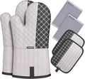 Oven Mitts and Pot Holders Sets 6pcs, Kitchen Oven Glove,High Heat Resistant 550 Degree Extra Long Oven Mitts and Potholders with Non-Slip Silicone Surface for Home Essentials (Grey) (Slate Grey)