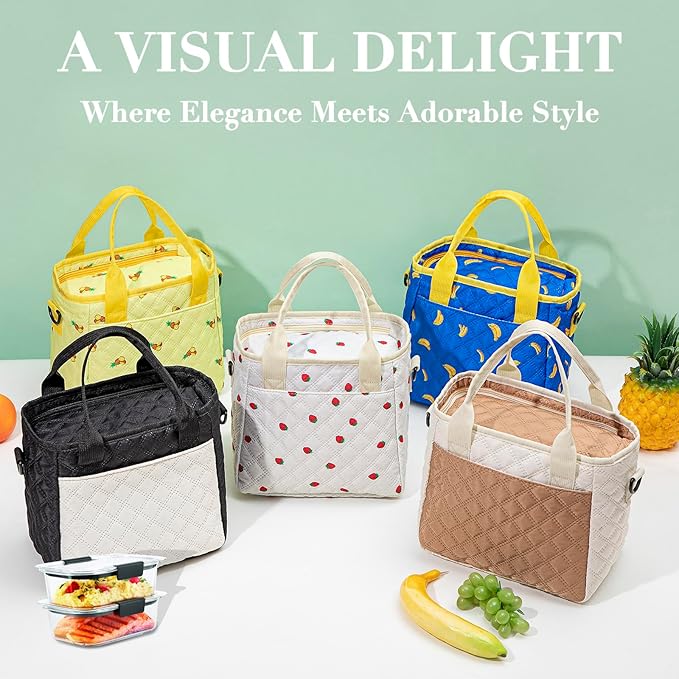 TuErCao Lunch Box for Women Lunch Bags for Work for Teacher Nurse Mom Small Insulated LunchBag for Picnic Travel Shopping, Portable Lightweight Ultrasonic Soft Touch LunchTote for Young Ladies