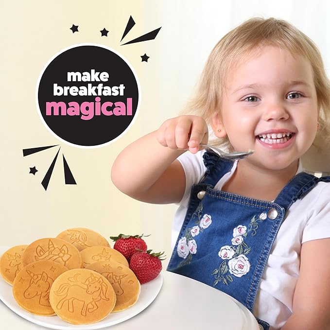 Unicorn Mini Pancake Pan - Make 7 Unique Flapjack Unicorns, Nonstick Pan Cake Maker Griddle for Holiday Breakfast Fun & Easy Cleanup, Magical Xmas Treat or Gift for Kids Party- Easy to Use Long Handle