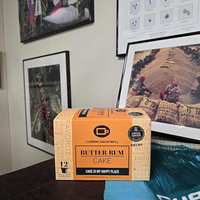 Butter Rum Cake Decaf Coffee Pods by Coffee Beanery | 12ct Medium Roast Arbica Coffee