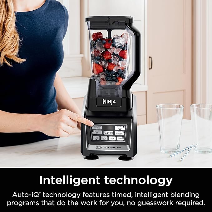 Ninja BL642 Nutri Ninja Personal & Countertop Blender with 1200W Auto-iQ Base, 72 oz. Pitcher, and 18, 24, & 32 oz. To-Go Cups with Spout Lids, For Smoothies, Shakes & More, Dishwasher Safe, Black