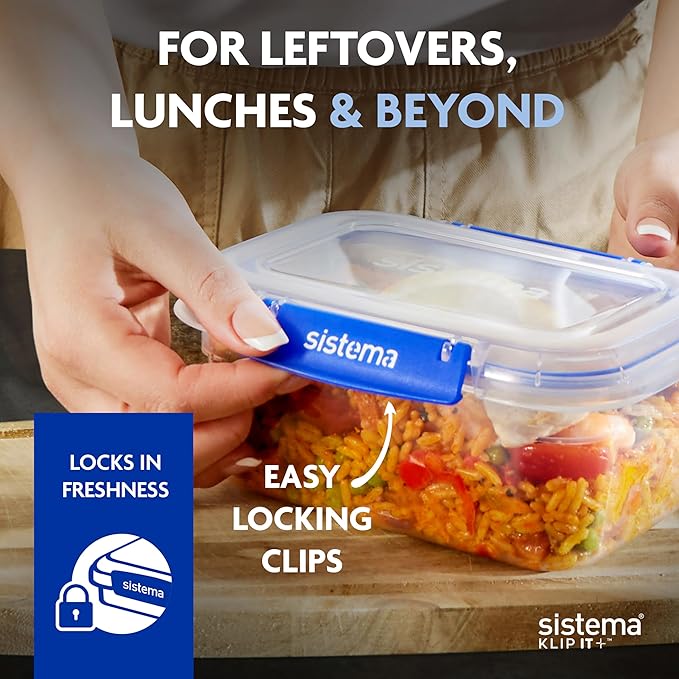 Sistema KLIP IT PLUS Leakproof Food Storage Containers | 1 L | Airtight & Stackable Meal Prep Containers with Lids | School Lunch Boxes | BPA-Free | 4 Count