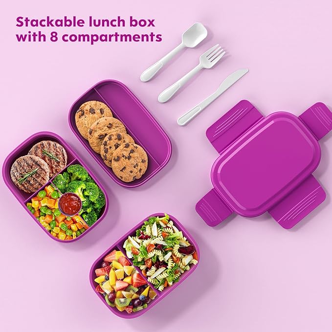 Modern Adult Lunch Box, Stackable Lunch Containers, Minimalist Design Bento Box with Utensil Set - Leak-Proof for Dining Out, Work, School, Picnic