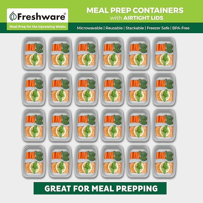 Freshware Meal Prep Containers [25 Pack] 1 Compartment Food Storage Containers with Lids, Bento Box, BPA Free, Stackable, Microwave/Dishwasher/Freezer Safe (28 oz)