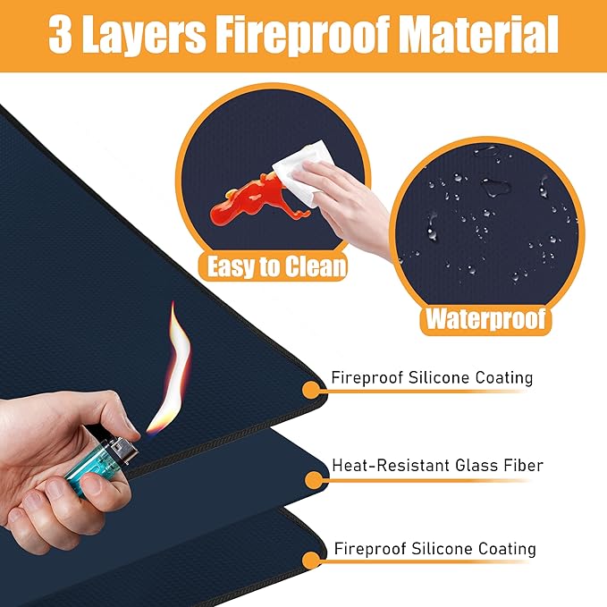 24x31in Heat Resistant Grill Mats for Outdoor Grill to Protect Your Prep Table and Outdoor Grill Table - Fire Proof & Water Proof & Oil Proof BBQ Mat - Blue（1mm）