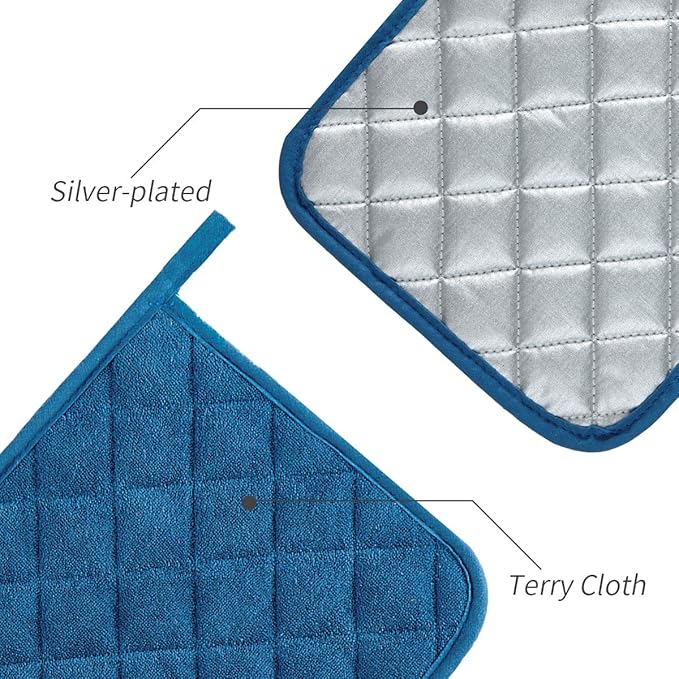 Pot Holders Buffalo Plaid Cotton Heat Resistant Potholder, Pot Holder, Hot Pads, Trivet for Cooking and Baking (5, Federal Blue)