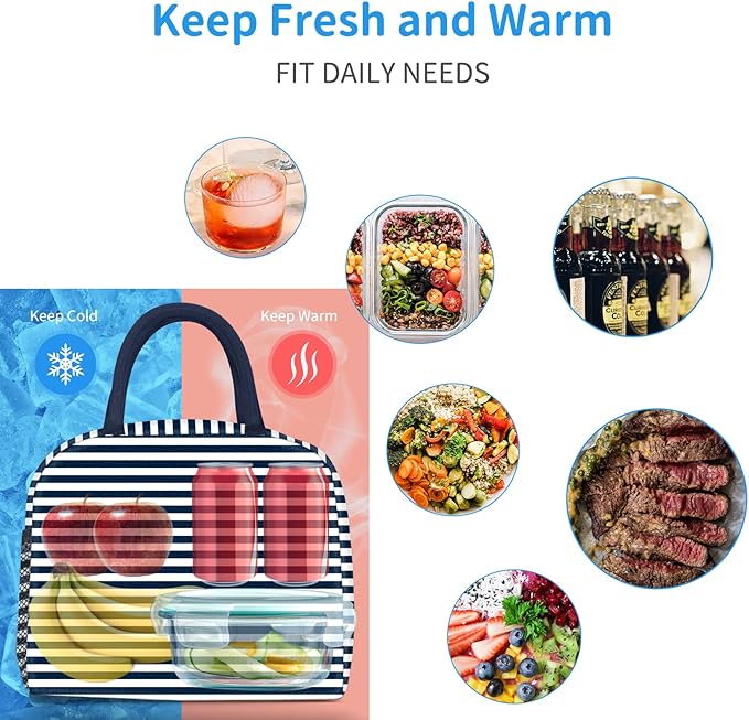 DALINDA Lunch Bag Women, Lunch Box for Women Men Reusable Insulated Lunch Tote Bag, Handbags Case High Capacity for Travel Work Picnic, Navy Blue2