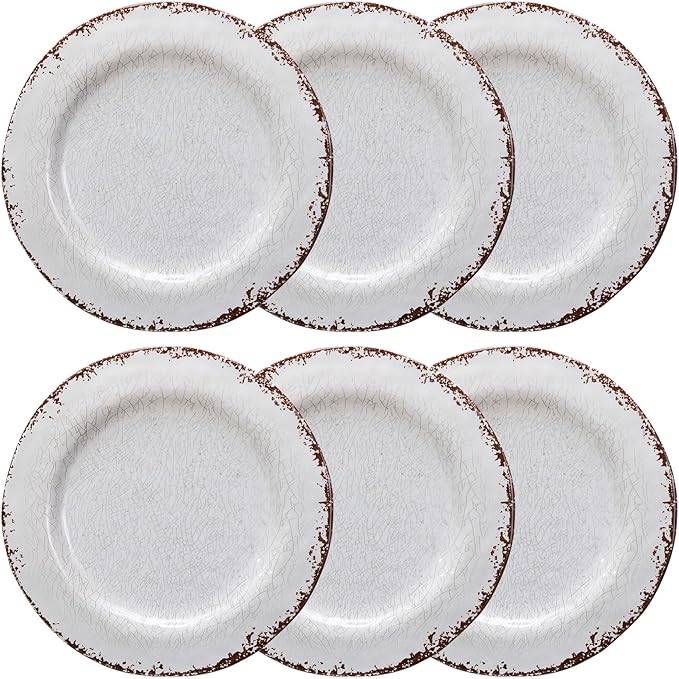 LEHAHA 6 Piece White Dinner Plate Set, 11” Durable Melamine Plates, 6 Piece Camper RV Dishes Set for Formal and casual dining, Lightweight and Chip Resistant, Dishwasher Safe