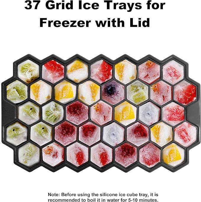 Ice Cube Trays for Freezer with Lid-Silicone Ice Cube Tray with Lid Ice Maker 4 Pack Black,Easy-Release Reusable Ice Cube Coffee Scoop for Coffee Bar Accessories