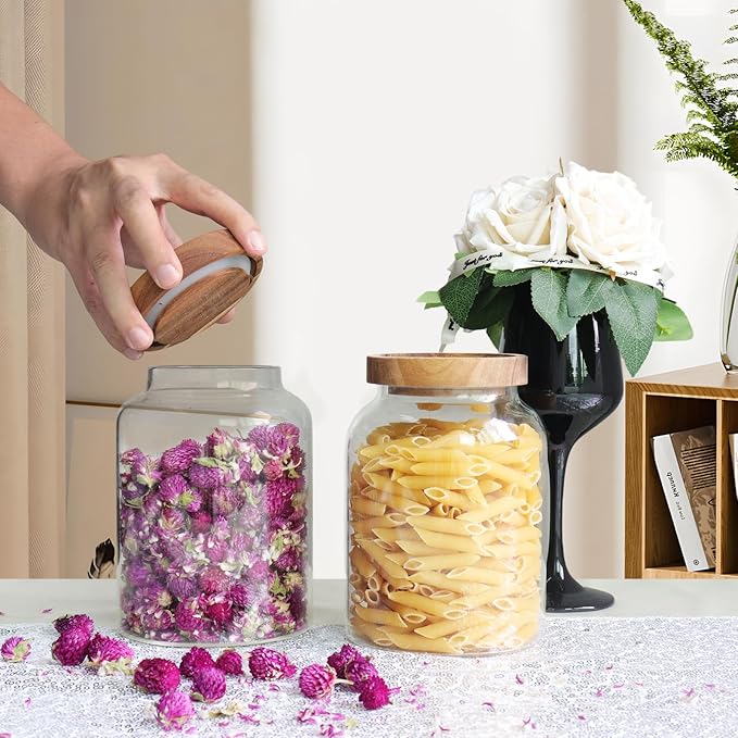 Glass Food Storage Jar with Lids Spoon Glass Coffee Canister Borosilicate Glass Food Containers for Ground Coffee Beans Nut Pasta Sugar Candy Spice Rice Tea (1200ml/40oz-1 pack-no spoon)