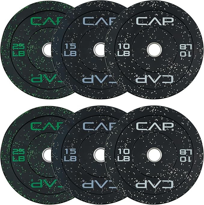 CAP Barbell 2-Inch Olympic Bumper Plate Weight Set with 6 Post Rack | 100-370 lbs | Multiple Options