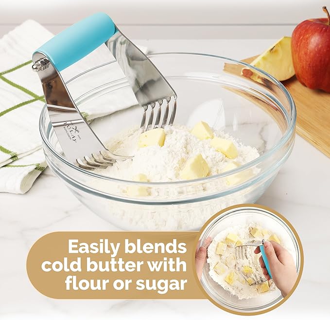Zulay Kitchen Dough Blender Top Professional - Stainless Steel Pastry Cutter, Heavy Duty Dough Cutter With Blades, Pastry Blender And Butter Cutter - Pastry Cutter For Baking (Blue)