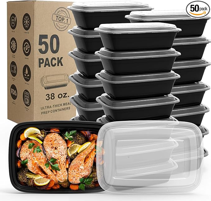 WGCC Meal Prep Containers, 50Pack [38OZ] Food Storage Containers With Lids, Reusable Food Prep Containers, To Go Containers With Lids, BPA-free, Stackable, Microwave/Dishwasher/Freezer Safe