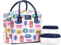 Fit & Fresh Bloomington Lunch Bag for Women - Insulated Large Lunch Box for Work with Containers, Leak-Resistant, Stain-Resistant, Zipper Closure, Multicolored Sardines