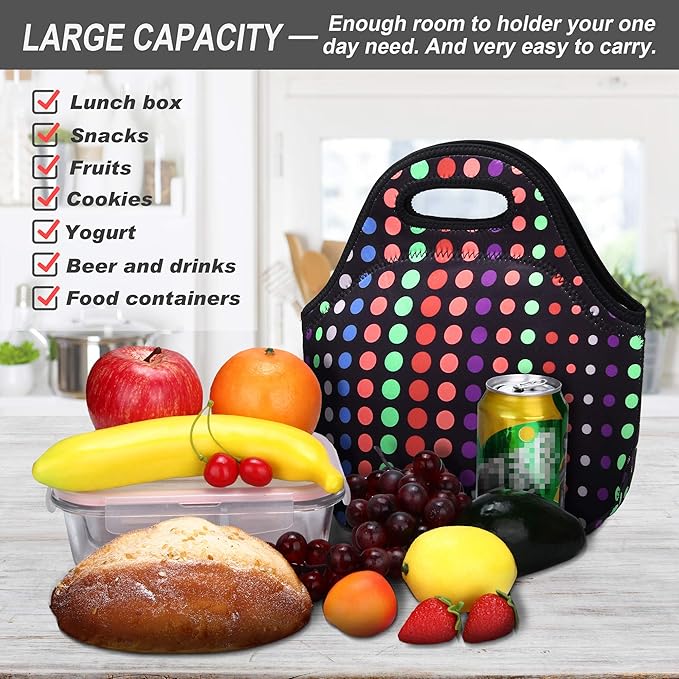 Neoprene Lunch Bag for Women Insulated Lunch Tote Bags Washable Lunch Container Box for Work Picnic Lightweight Meal Prep Bags for Men