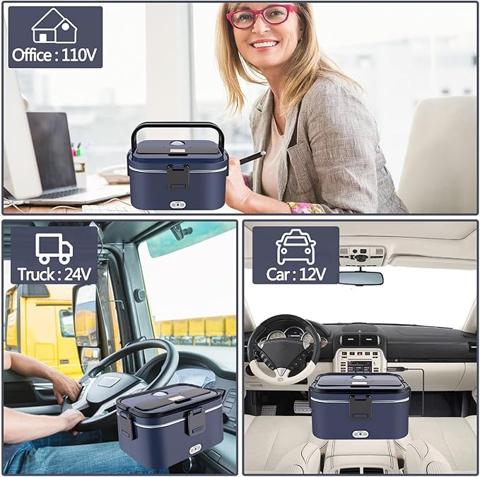 Nifogo Electric Lunch Box for Adults 80W 1.8L, Faster Heated Lunch Box for Men, Portable Electric Lunch Boxes Food Heater 12V/24V/110V Heating LunchBox for Car/Truck/Work with Bag(Blue)