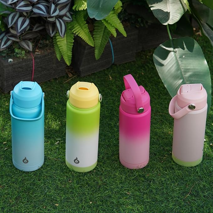 BJPKPK Insulated Water Bottle with Straw Lid, 12oz Thermo Water Bottles with Soft Nozzle, Flex Handle & Non-slip Boot, BPA Free Leak Proof Stainless Steel Metal Thermo, Tumblers, Cups,Cherry
