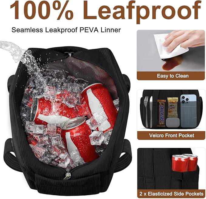 Corduroy Lunch Box Lunch Bag for Women Men, Cute Strawberry Small Insulated Reusable Work Leakproof Simple Lunch Boxes Tote Bag Adults Cooler Bag