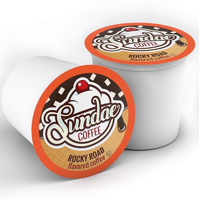 Sundae Ice Cream Flavored Coffee Pods, Compatible with 2.0 Keurig K-Cup Brewer, (Rocky Road) 48 Count