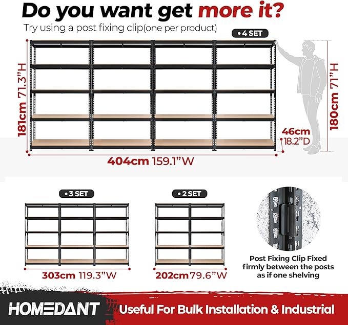 HOMEDANT 5-Tier Laminated Boltless Heavy Duty Metal Shelving Unit Adjustable Garage Storage Utility Rack Shelves Organization Multipurpose Shelf Warehouse Industrial 39.8" W x 18.2" D x 71.3" H 3Pack