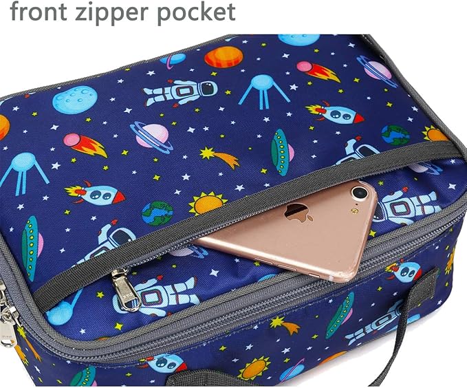 FlowFly Kids Lunch box Insulated Soft Bag Mini Cooler Back to School Thermal Meal Tote Kit for Girls, Boys, Astronaut