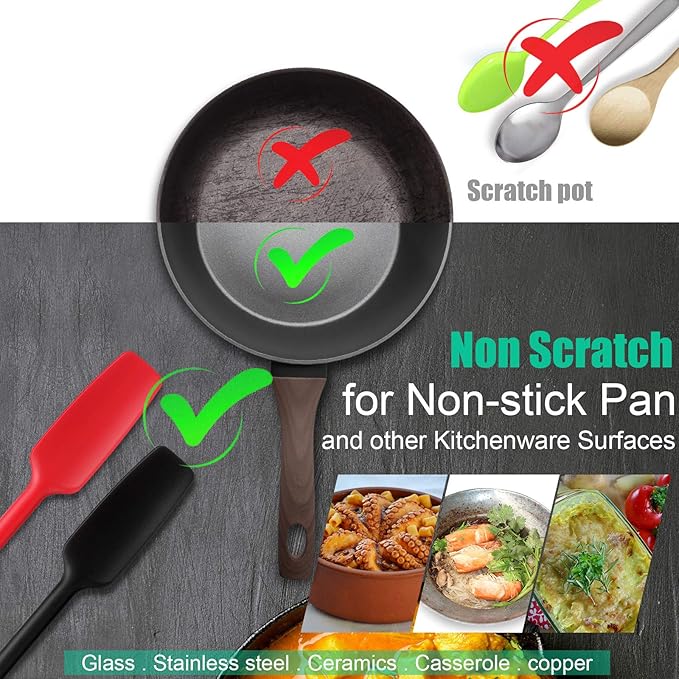 4 Pieces Long Handle Silicone Jar Spatula Kitchen Scraper Spatula Non-Stick Rubber Silicone Scraper for Jars, Smoothies, Blenders Cooking Baking Stirring Mixing (Red,Black)