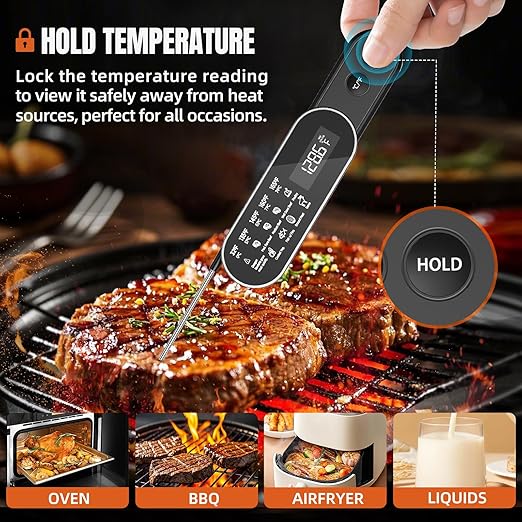 Instant Read Meat Thermometer - Rechargeable Wireless Food Thermometer, Digital Meat Thermometer for BBQ Grill, Oven, Smoker, Air Fryer