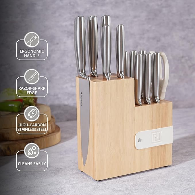 Professional 13 Piece Knife Block Set with Magnetic, Sharp Chef Knife Set, Ideal for Home and Restaurants, Silver