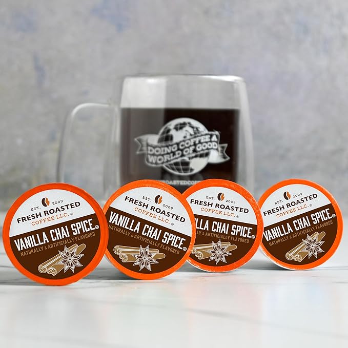 Fresh Roasted Coffee, Vanilla Chai Spice, Flavored Coffee Pods, K-Cup Compatible, 24 Count