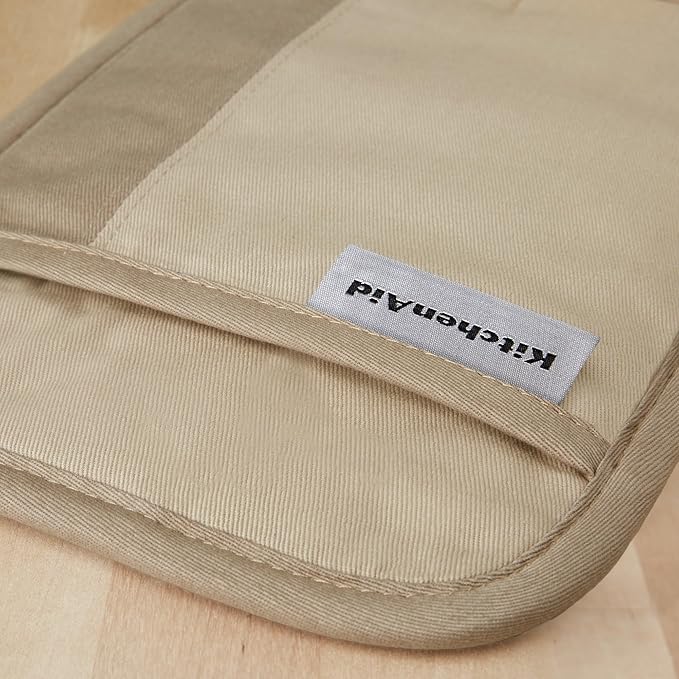 KitchenAid Beacon Two-Tone Non-Slip Pot Holder Set, Milkshake/Beige, 7"x10", 2 Piece