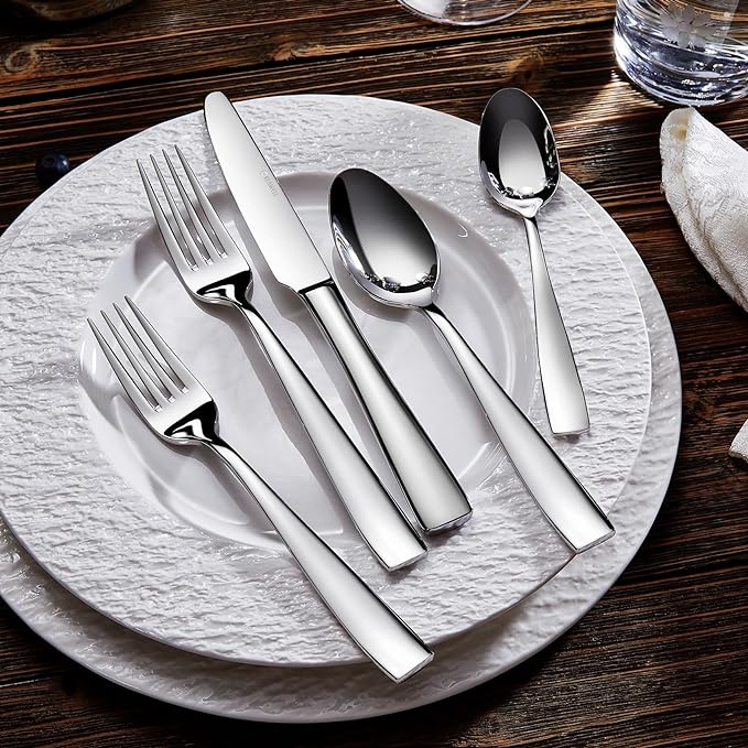 KEAWELL Premium 4-Piece Louis Dinner Fork, 18/10 Stainless Steel, Set of 4, Fine Fork Set with Squared Edge, Dishwasher Safe (8.3 inches)