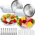 Baderke 4 Sets 11.8" Chilled Serving Tray for Parties Round Iced Platter with Ice Underneath Stainless Steel Clip Fruit Fork Shrimp Cocktail Serving Dish for Oysters Crawfish Fruits (Original)
