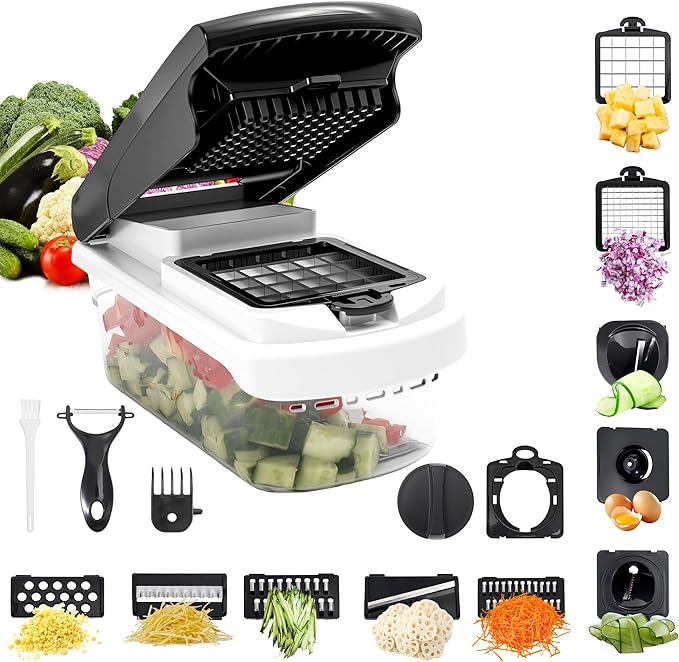 18-in-1 Vegetable Chopper Mandoline Slicer for Kitchen, Food Chopper with Container, Veggie Cutter, Onion Mincer Tomato Dicer, Fruit Slicer Spiralizer, Cheese Grater, Kitchen Gadgets House Essentials