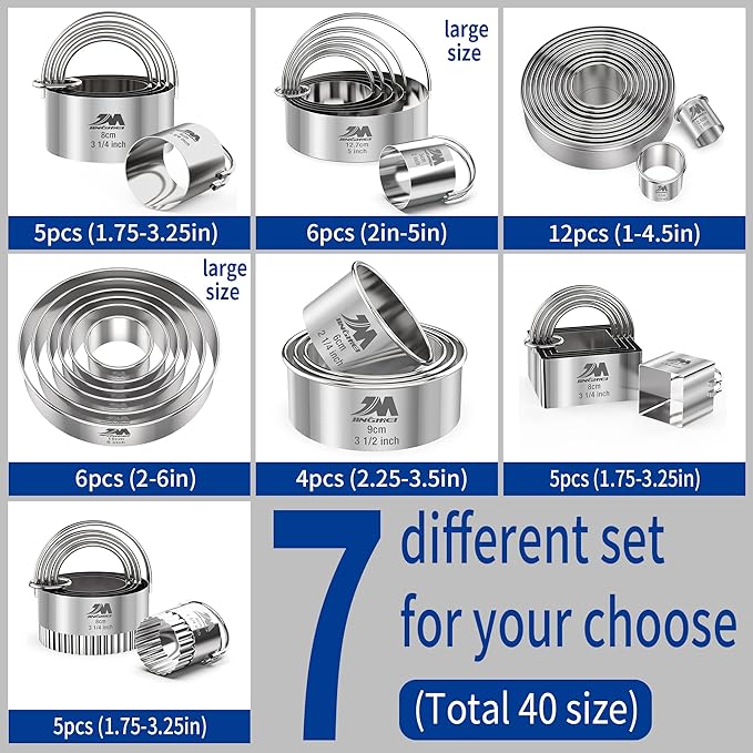 M JNGMEI 4 Pieces Stainless Steel Cookie Cutter Set 2.25inch, 2.75inch, 3.25inch,3.5inch Biscuit Plain Edge Round Cutters Sizes Shape Molds GIFT PACKAGE