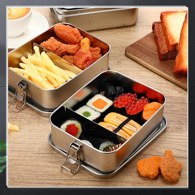 Umigy 8 Pcs Stainless Steel Food Containers 1200ml Metal Bento Lunch Box Stainless Steel Food Storage Containers, Lockable Clips to Leak Proof, Reusable Dishwasher Snack Boxes for Work