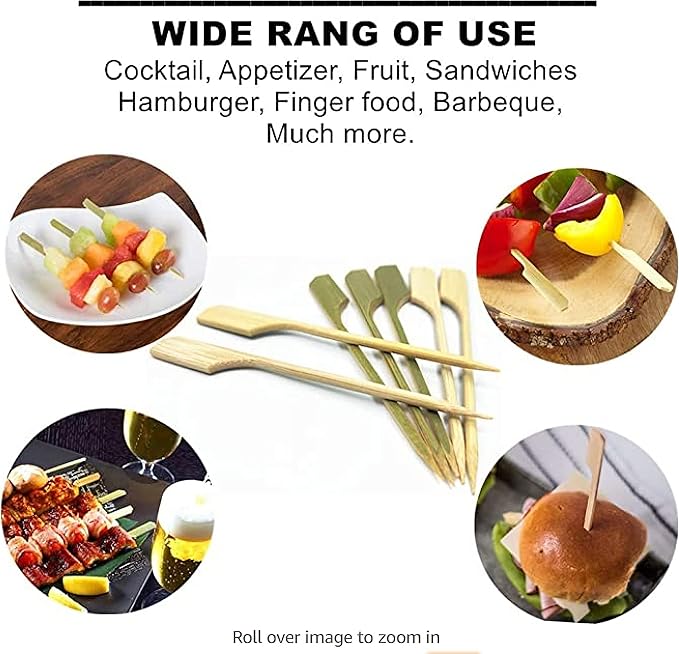 6 inch(200 Pack) Bamboo Wooden Paddle Picks Skewers for Cocktail，Appetizers，Fruit Kabobs，Sandwich，Barbeque Snacks…