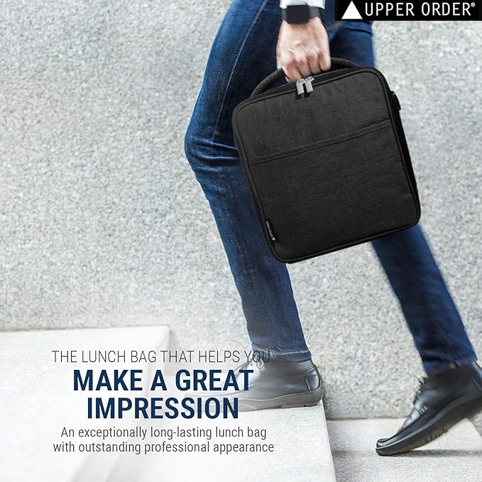 Reusable Insulated Lunch Box for Men and Women (Black) Durable Leakproof Cooler Tote Bag Freezable Lunch Bag for Adults. Top Women and Mens Lunch Box for Office Work, Picnic