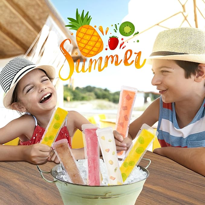 FEBSNOW 120 Disposable Ice Popsicle Bags BPA Free Freezer Tubes With Zip Seals For Snacks,Yogurt Sticks,Juice & Fruit Smoothies,Ice Candy Pops Comes With A Funnel (7.5inches x 2inches)
