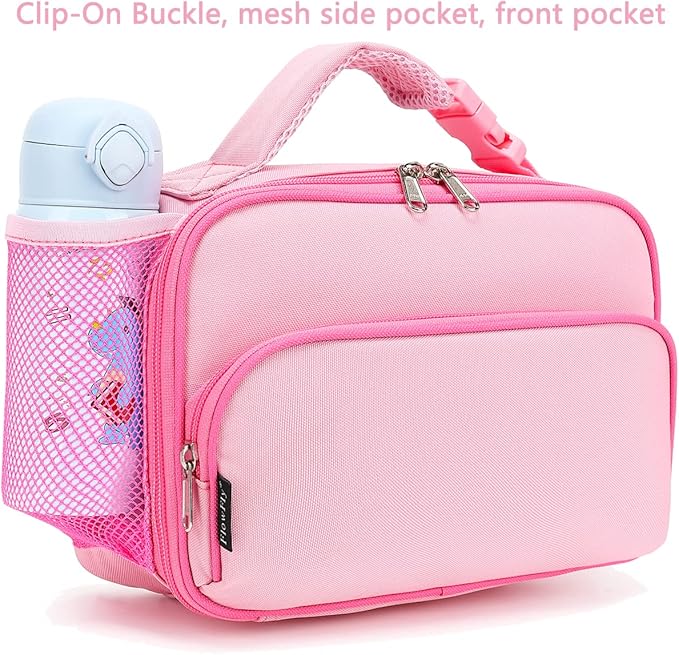FlowFly Kids Lunch box Insulated Soft Bag Mini Cooer Back to School Thermal Meal Tote Kit for Girls, Boys,Pink