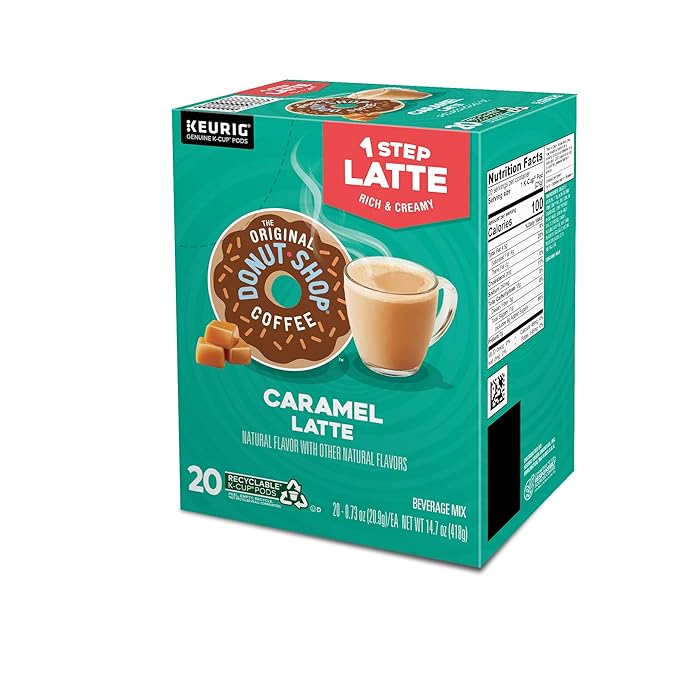 The Original Donut Shop Caramel Latte, Keurig Single Serve K Cup Pods, Flavored Coffee, Caramel Latte, 10 Count - Pack of 6