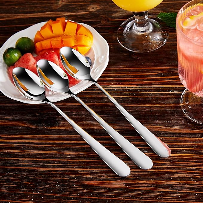 KEAWELL Premium 8-Piece Louise Long Handle Spoons, 18/10 Stainless Steel, Brilliant Mirror Finish, Ideal for Coffee, Cocktails, and Beverages, Dishwasher Safe (7.5 inch, 8)