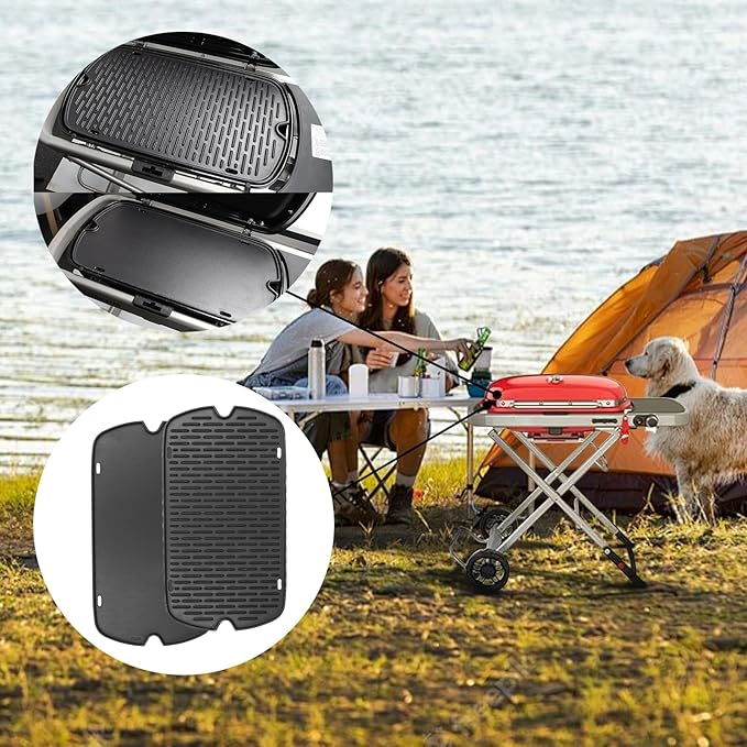 AJinTeby Cast Iron Griddle for Weber Traveler Portable Series Gas Grills Parts, Non-stick Griddle for Traveler Gas Grill, Camping Plate, for Weber Portable Grill Accessories with Carry Bag