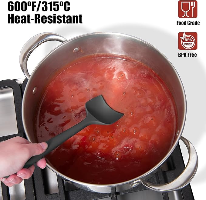 3-Piece Silicone Spatula Scrapers: Doosu 600°F Heat Resistant Food Grade Kitchen BPA Free Rubber Baking Cooking Tool Nonstick Utensil Set for Mixing, Scraping, Folding, Stirring, Serving (Black)