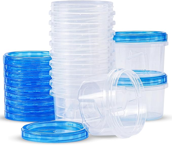 RFAQK Freezer Storage Containers with Lids-12 Plastic 32 oz Deli Containers with 12 Screw Lids-Freezer Containers for Soup with Twist Top Lids-Reusable Plastic Box for Lunch, Gym, Travel (24pcs-16oz)