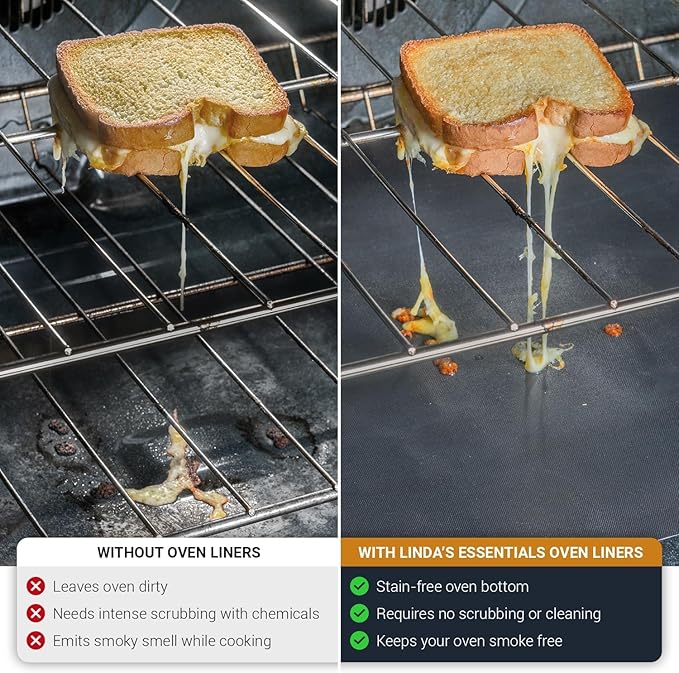 Oven Liners for Bottom of Oven - 2 Pack Large Heavy Duty Mats, 17”x25” Non-Stick Reusable Liner for Electric, Gas, Toaster Ovens, Grills - BPA & PFOA Free Kitchen Accessory to Keep Oven Clean (Black)